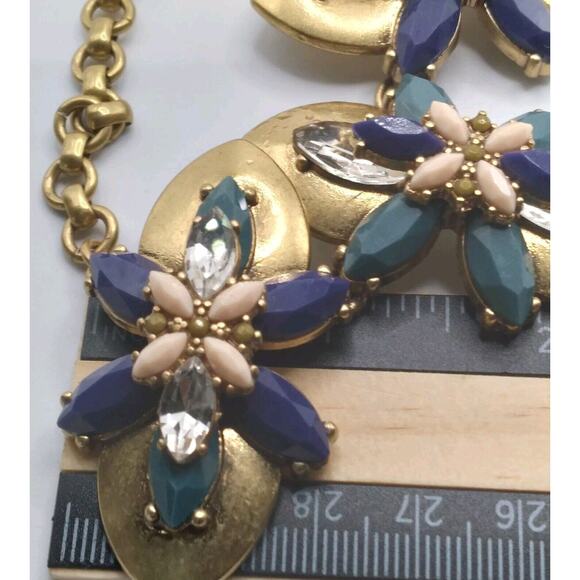 J. Crew Necklace Vintage Blue Purple Pink Rhinestones Statement Goldtone Signed - Picture 8 of 8